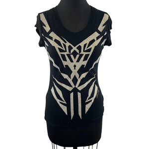 FIRETRAP London Black White "CAVIAR" Bronze Top Short Sleeve Size XS